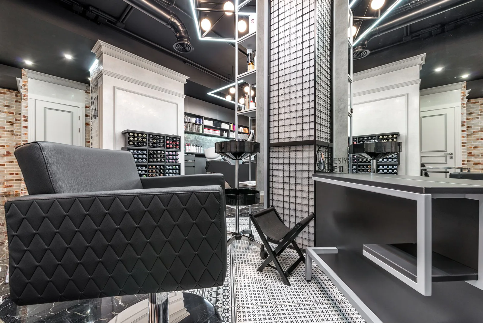 Luxury salon interior with warm wood tones and contemporary design
